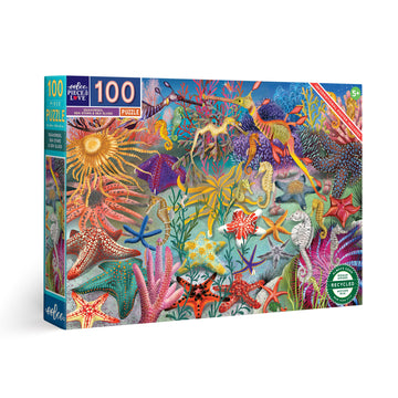 A puzzle box illustrated with seahorses and starfish.