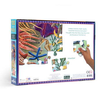 A puzzle box illustrated with seahorses and starfish.