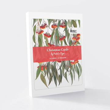Pack of Christmas cards with eucalyptus design on a white background.