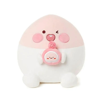Cute plush toy with a pink face and white body on a white background.