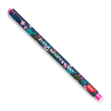 A pen illustrated with leaves and flowers and the text 'Bloom Your Own Way' written down the side.