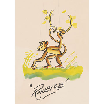 An A4 print with an illustration of a monkey and the heading 'Rhubarb'.