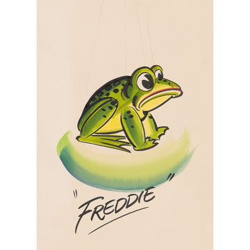An A4 print with an illustration of a frog and the heading "Freddie".