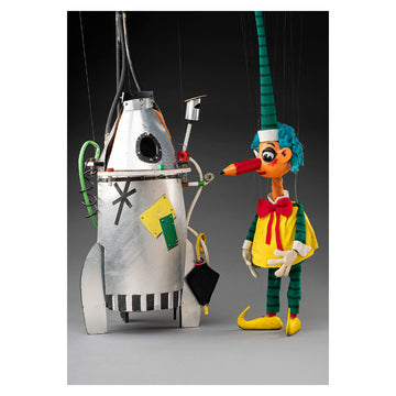 A postcard with a photo of Mr Squiggle and Rocket.