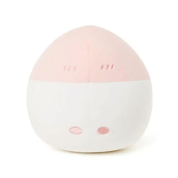 Cute plush toy with a pink face and white body on a white background.