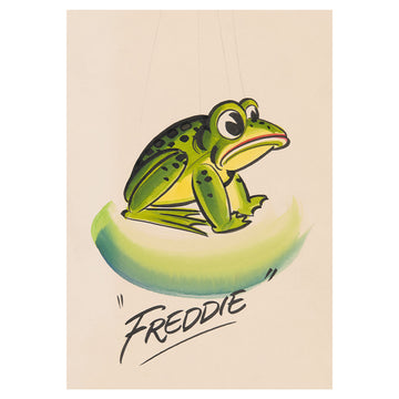 A postcard with an illustration of a frog and the heading 'Freddie'.