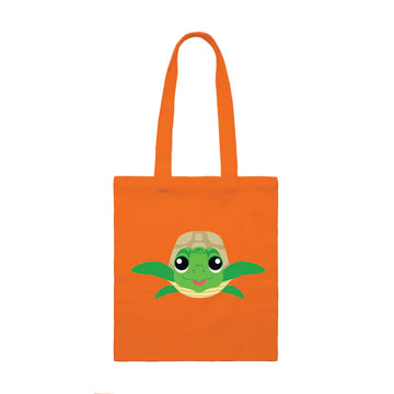 An orange bag with an illustration of a turtle on the front.