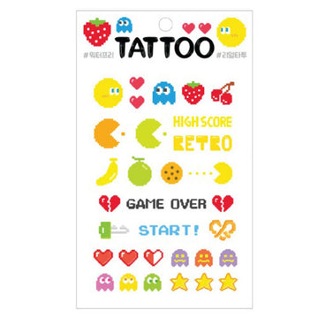 A tattoo sheet with video game themed tattoos.