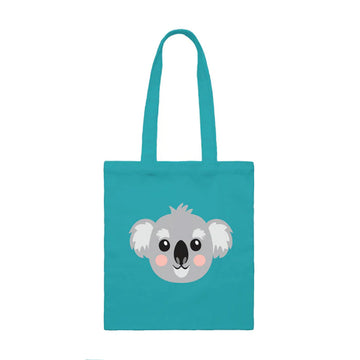 A light blue tote bag with an illustration of a koala's head on the front.