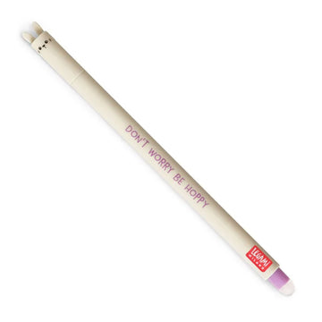 A cream coloured pen with an image of a bunny face at the top and the text 'Don't Worry Be Hoppy' written down the side.