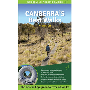 Book cover of 'Canberra's Best Walks' with a person walking on a path in a natural setting.