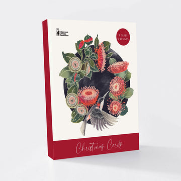 Pack of Christmas cards with floral design and red border on a white background.