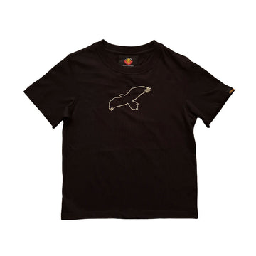 A black tshirt with an outline of an eagle.