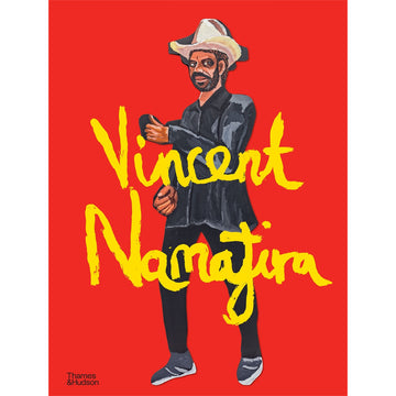 'Vincent Namatjira' book cover featuring an illustration of a man standing against a red background.
