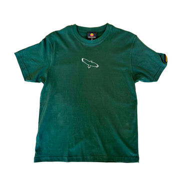Green t-shirt with a white outline of an eagle on a white background.