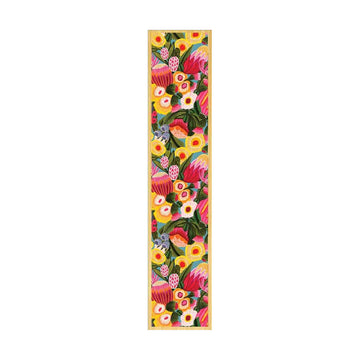 Colorful floral patterned wooden bookmark on a white background.