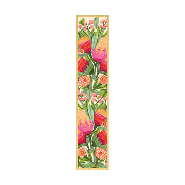 Floral patterned wooden bookmark on a white background.
