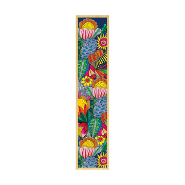 Colorful floral wooden bookmark with a white background.