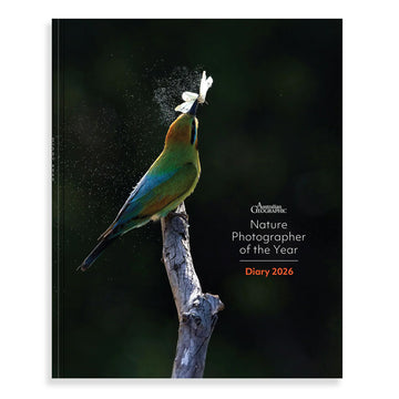 Diary cover featuring a bird on a branch with a butterfly, titled 'Nature Photographer of the Year Diary 2026'.