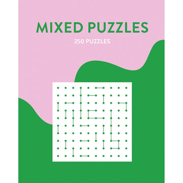 'Mixed Puzzles' book cover featuring a pink and green background with a grid with green lines linking dots.