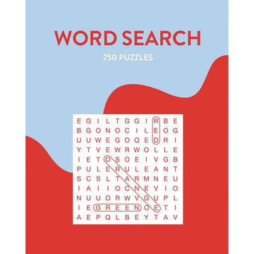 'Word Search' book cover featuring a red and blue background with a word search on the front.