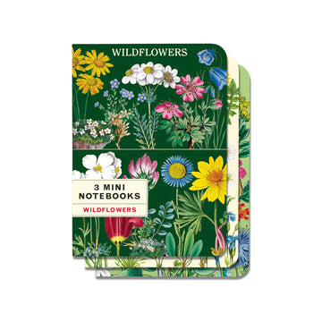 Set of three mini notebooks with wildflower design on a white background