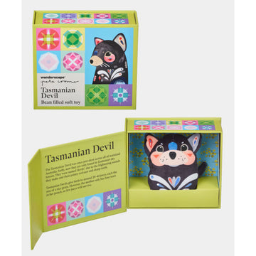 A Tasmanian devil soft toy shaped like a bean.