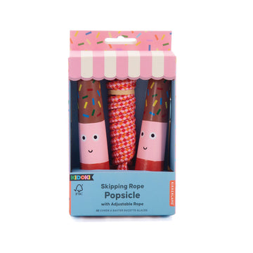 A skipping rope decorated like a popsicle inside a box with an open front.