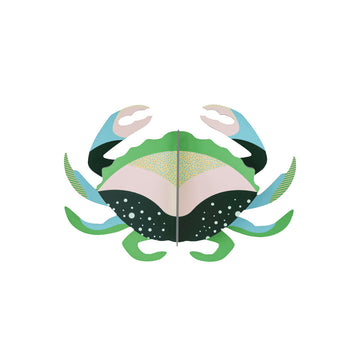 A 3D model of a crab made from coloured cardboard.