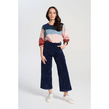 A pair of women's corduroy pants in navy.