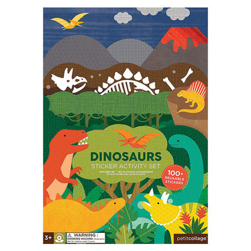 An activity set titled 'Dinosaurs Sticker Activity Set' with illustrations of different dinosaurs including bones.