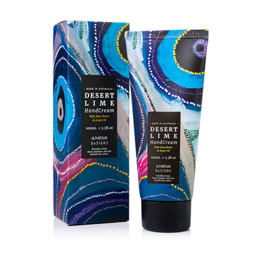 Desert Lime hand cream with matching colorful box packaging on a white background.