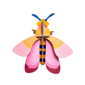 A cardboard model of a pink bee.