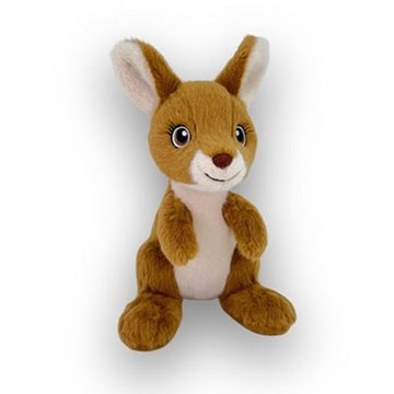 Plush toy kangaroo on a white background.