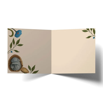 A square greeting card with an illustration of a sleeping bunny with the heading 'Hello Sweet One'.
