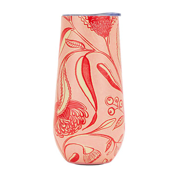 Floral-patterned flute tumbler on a white background.