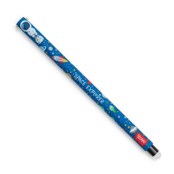 A blue pen illustrated with planets, rockets and an astronaut and the text 'Space Explorer'.