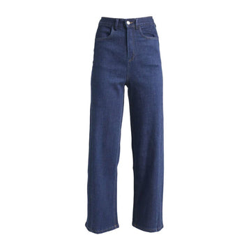 A pair of women's jeans in an indigo denim colour.