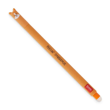 A light orange brown pen with a corgi face at the top and the text 'Feelin' Corgeous' written down the side.