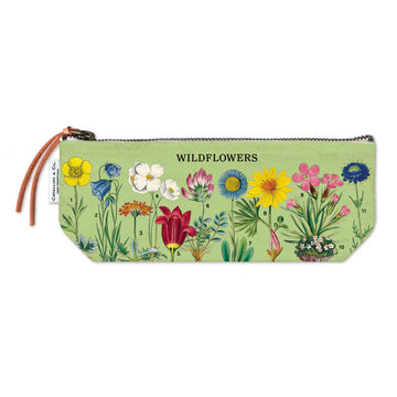 Pouch with wildflower design on a green background