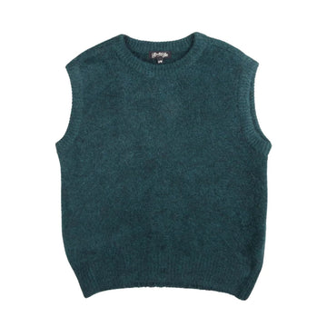 Green sleeveless sweater vest on a white background.