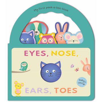 'Eyes, Nose, Ears, Toes' book cover featuring a rounded top half with illustrations of different animals including a cat, owl, mouse and rabbit.