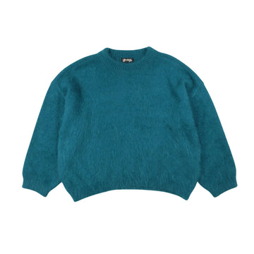Teal sweater on a white background.
