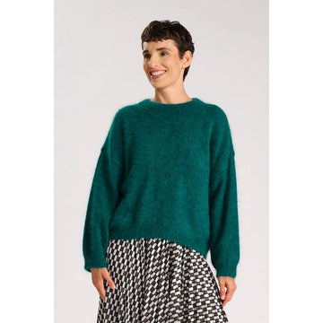 Teal sweater on a white background.