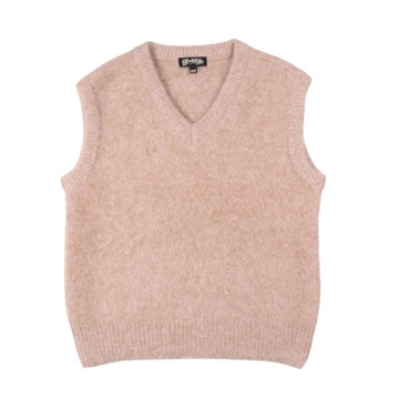 Beige sweater vest on a white background.