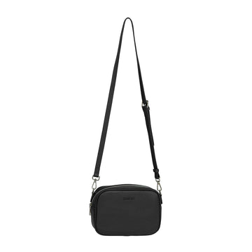 A black bag with a long strap and Hoopla embossed on the front.
