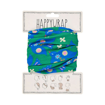 Green and blue patterned wrap with 'Happy Wrap' branding on a white background.