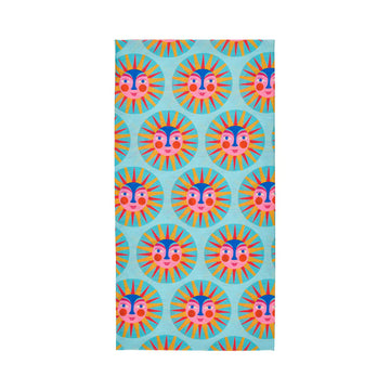 Colorful headband with sun design on a Happywrap branded card.