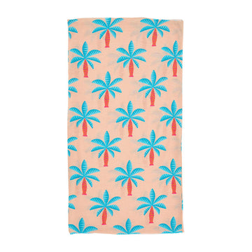 Colorful headband with palm tree design on a white background with 'Happywrap' branding.