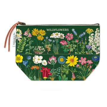 Pouch with wildflower design on a green background
